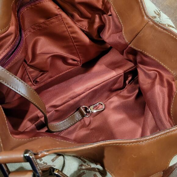 Rare Longchamp Logo Brown Jacquard & Brown Leather Hobo Shoulder Bag - Picture 16 of 16